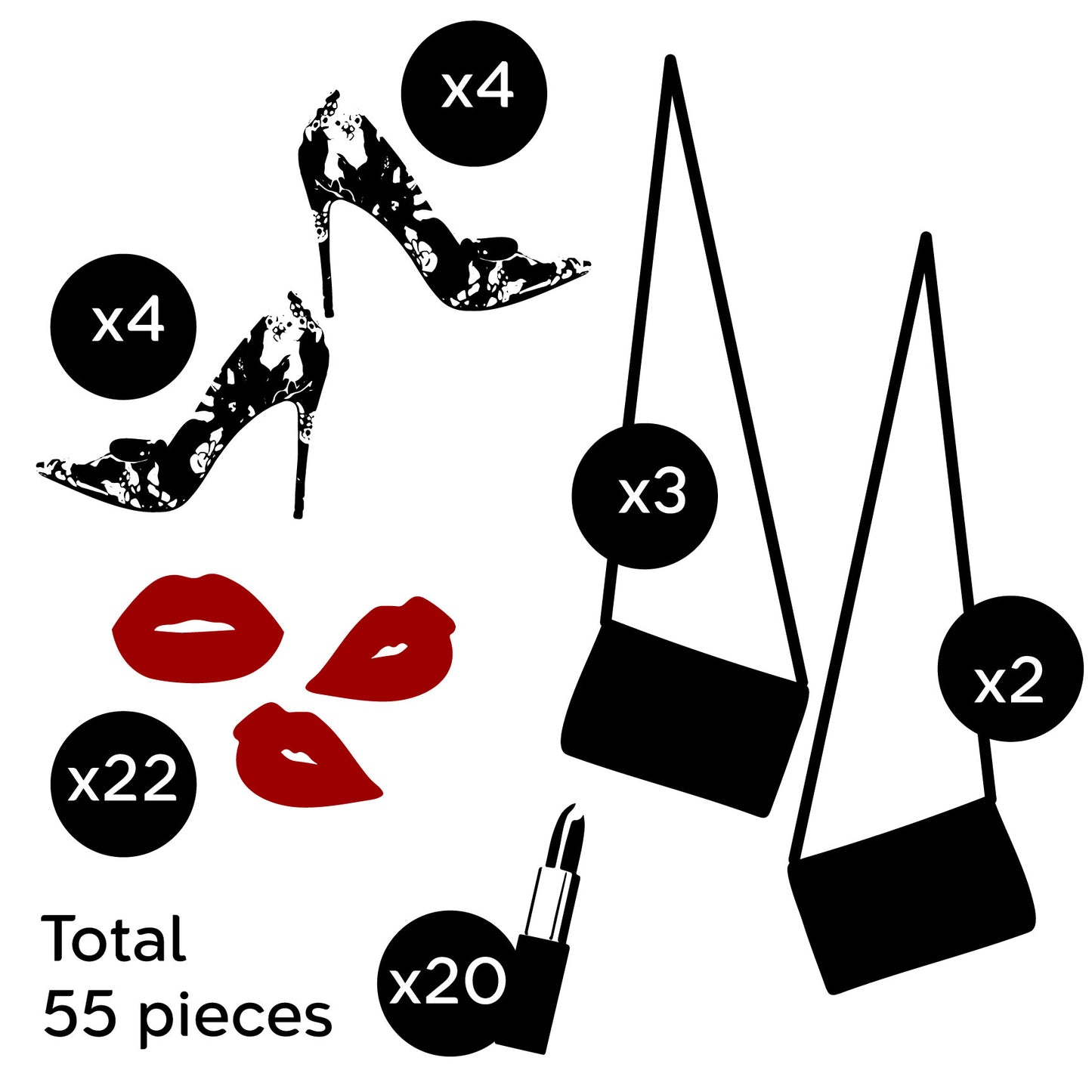 Elevate Your Living Space with Fashionable and Customizable Wall Decals - Perfect for Rentals and Dormitories - Unique Designs by Skilled Artists to Add Glamour and Elegance to Your Home or Salon - 55 pieces