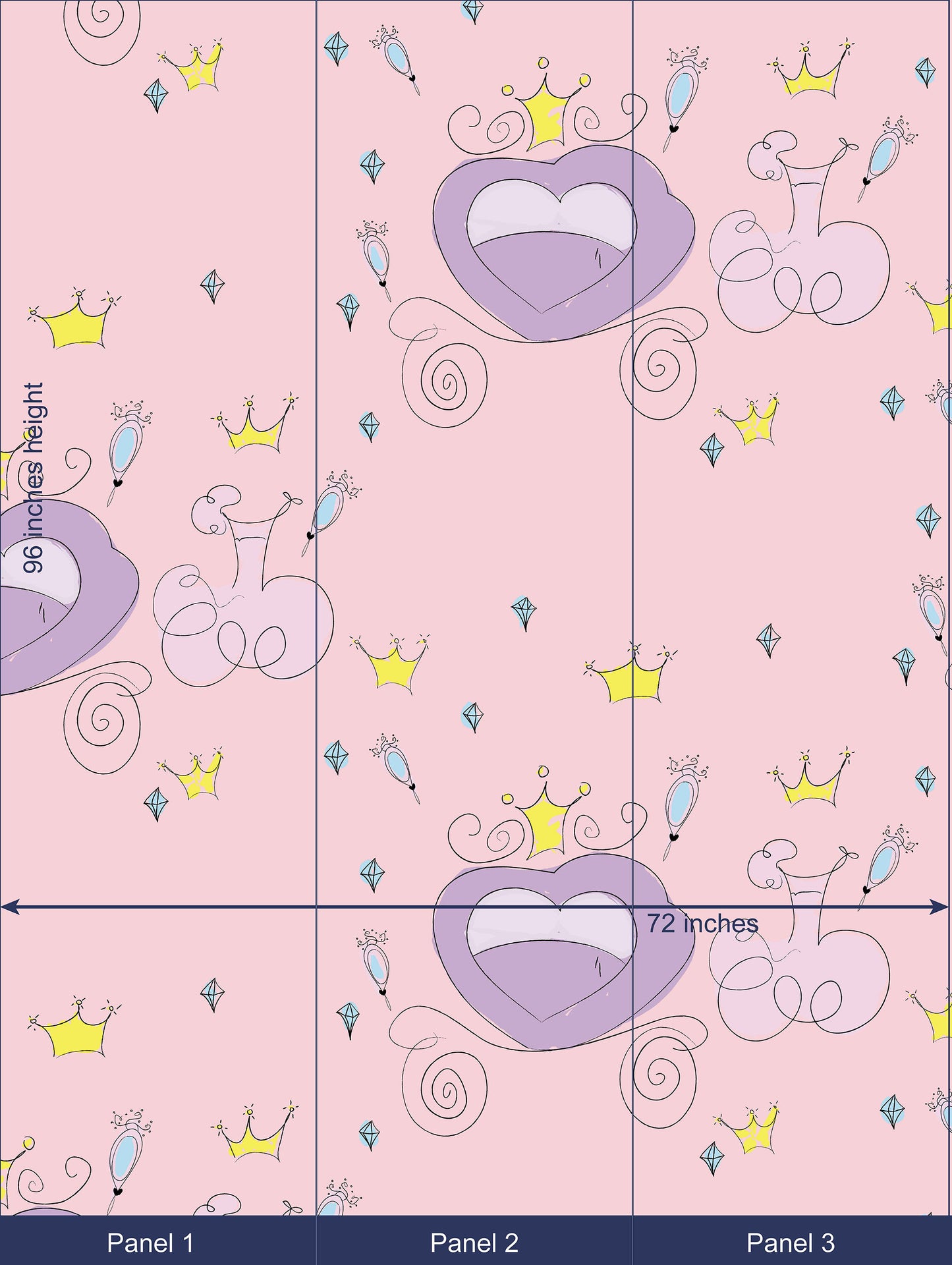 Princess Mural, Nursery Wallpaper, Pink Mural, Girl Room, Kid room, Kid Mural, Kid Wallpaper, Unique Mural, Princess Wallpaper-N147
