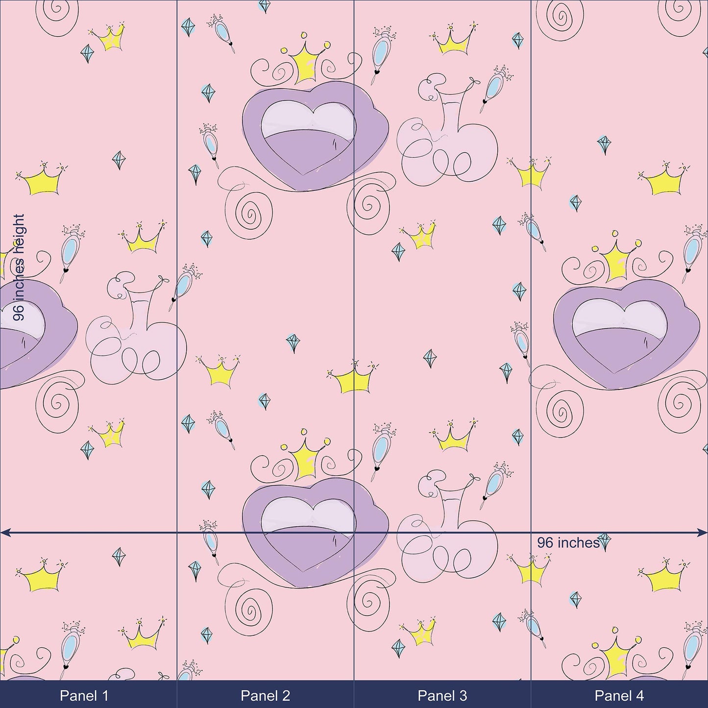 Princess Mural, Nursery Wallpaper, Pink Mural, Girl Room, Kid room, Kid Mural, Kid Wallpaper, Unique Mural, Princess Wallpaper-N147