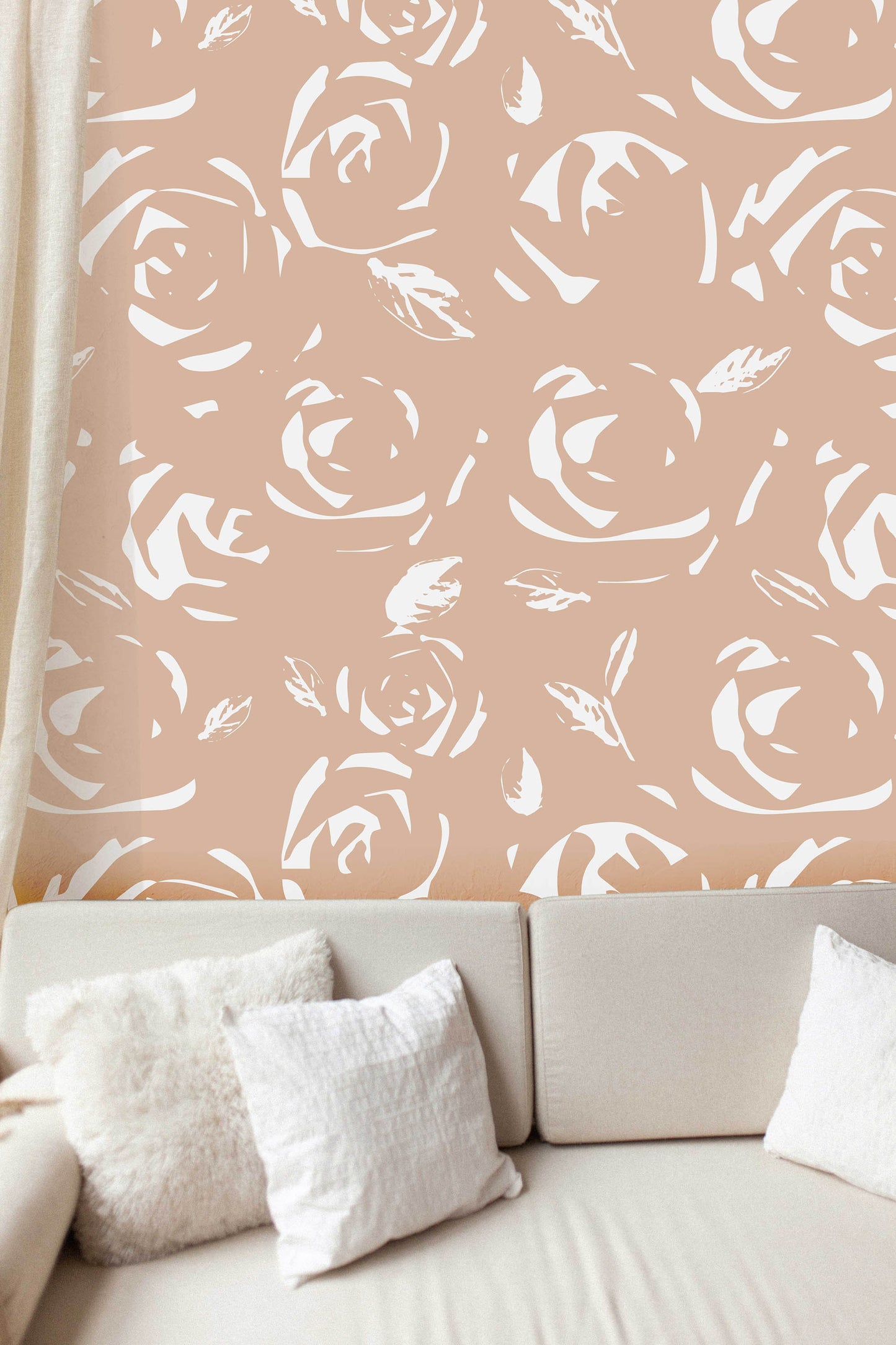 Rose Wallpaper, flower Wall, Abstract wallpaper, Contemporary Mural, Pink, Black and white, Peel and Stick Wallpaper, Adhesive, Rose Wall, M157